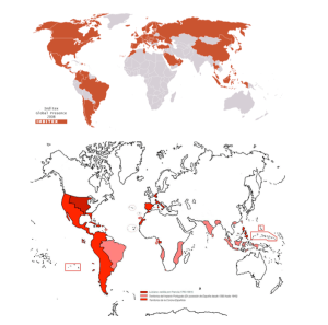 Arriba: el imperio Inditex en 2008. Abajo: el imperio de Felipe II, durante su anexión con el portugués